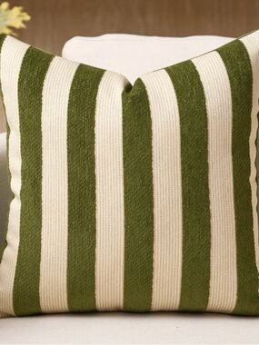 Striped Green and Cream Decorative Throw Pillow Cover - 20in x 20in